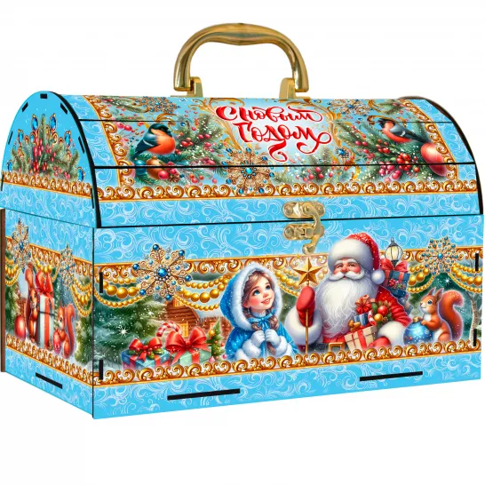 Сладкий новогодний подарок Сундучок Голубой 1500 грамм элит